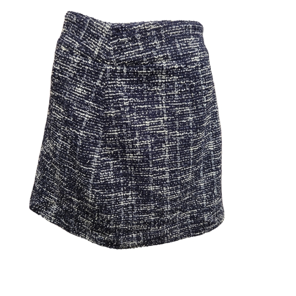 MAISON JULES Tweed Metallic Lined Side Zip Mini Skirt‎ Navy Size 10